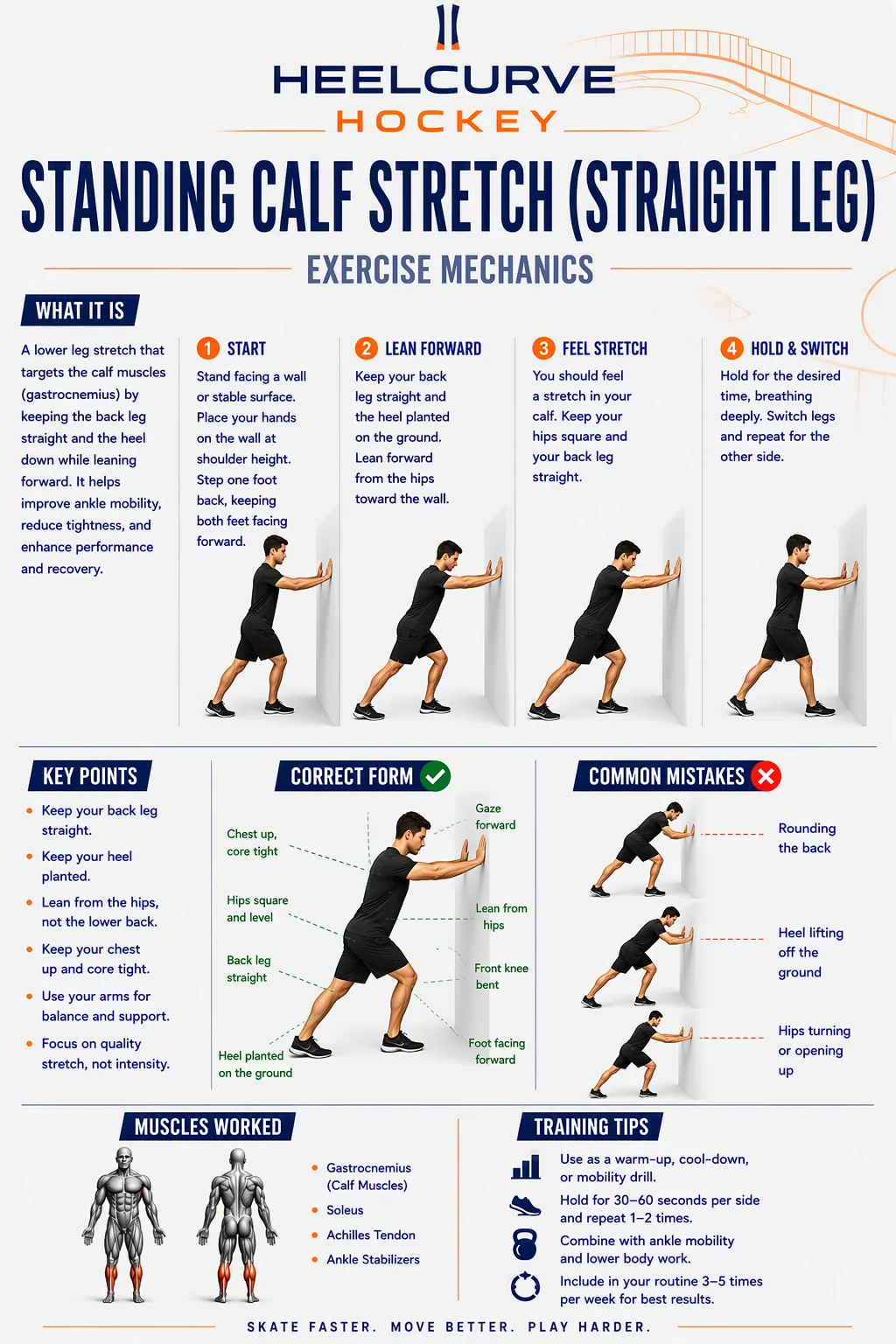 Standing calf stretch (straight leg) diagram